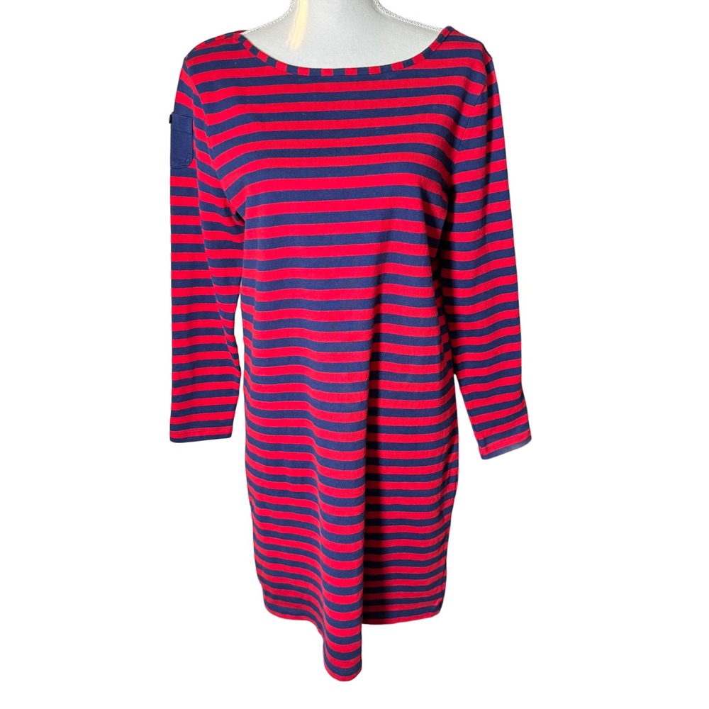 Vineyard Vines Red Navy Striped 3/4 Sleeve Boat Neck Dress‎ Medium Preppy NWT